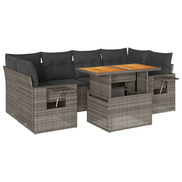 vidaXL 7-tlg. Garten-Sofagarnitur mit Kissen Grau Poly Rattan