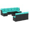 vidaXL 11-tlg. Garten-Sofagarnitur mit Kissen Schwarz Poly Rattan