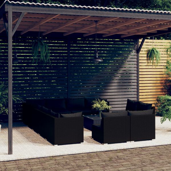 vidaXL 13-tlg. Garten-Lounge-Set mit Kissen Schwarz Poly Rattan