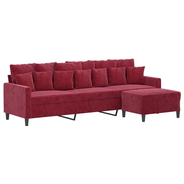 vidaXL 3-Sitzer-Sofa mit Hocker Weinrot 210 cm Samt