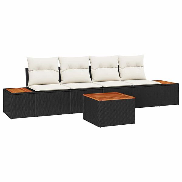 vidaXL Garten-Sofa-Set mit Kissen 5 pcs Schwarz Poly Rattan