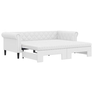 vidaXL Tagesbett Ausziehbar mit Matratzen Wei&szlig; 90x200 cm Kunstleder