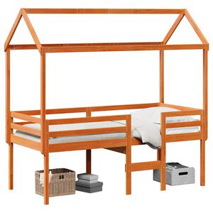 vidaXL Hochbett mit Dach Wachsbraun 90x190 cm Massivholz Kiefer