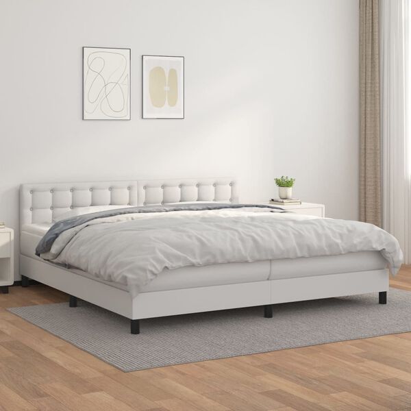 vidaXL Boxspringbett mit Matratze Weiß 200x200 cm Kunstleder
