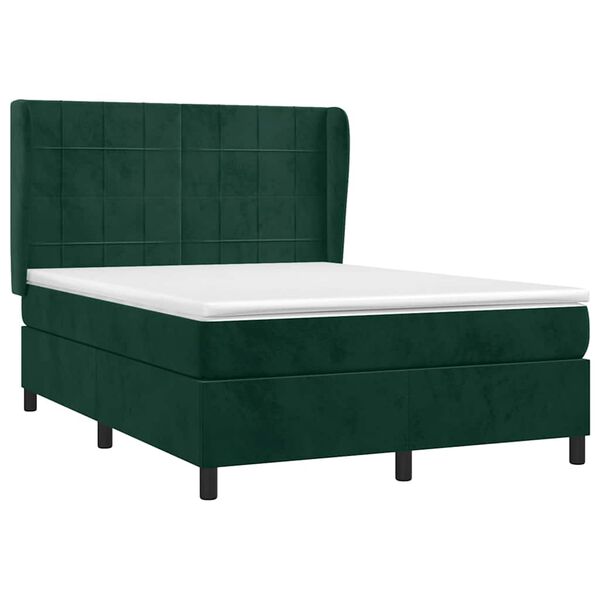 vidaXL Boxspringbett mit Matratze Dunkelgr&uuml;n 140x200 cm Samt