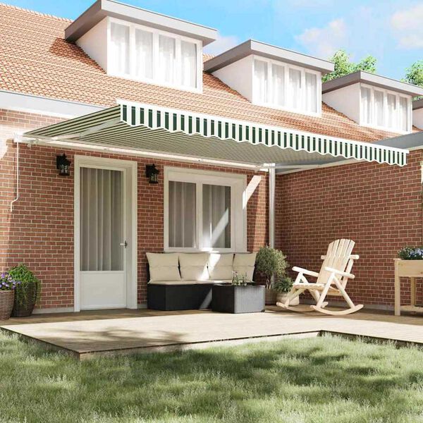 vidaXL Markise Gestreift Grün und Weiß 4,5 × 3 m Polyester und Metall