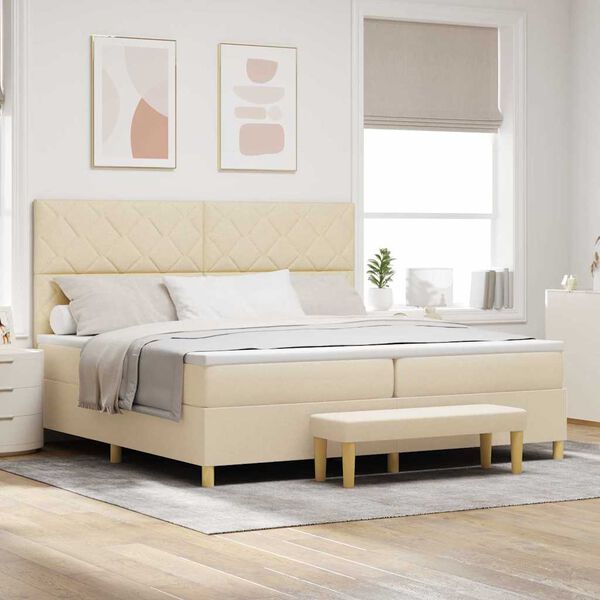 vidaXL Boxspringbett mit Matratze Creme 200 x 200 cm Stoff