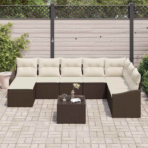 vidaXL Sofa Set mit Kissen 9 pcs Braun Poly-Rattan