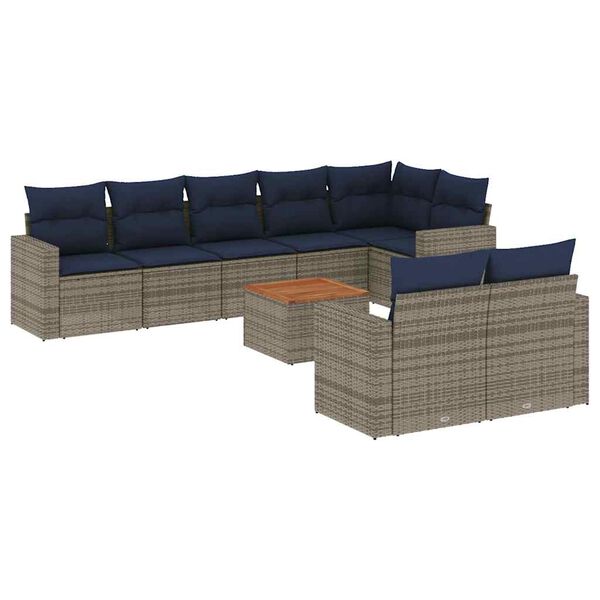 vidaXL 9-tlg. Garten-Sofagarnitur mit Kissen Grau Poly Rattan