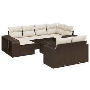 vidaXL 11-tlg. Garten-Sofagarnitur mit Kissen Braun Poly Rattan