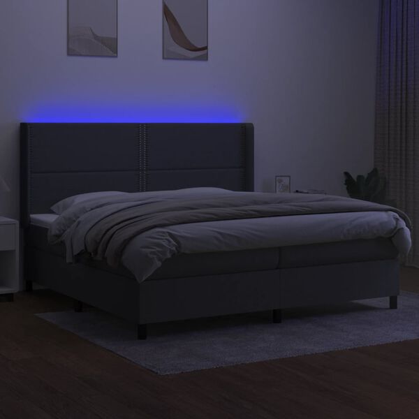 vidaXL Boxspringbett mit Matratze & LED Dunkelgrau 200x200 cm Stoff