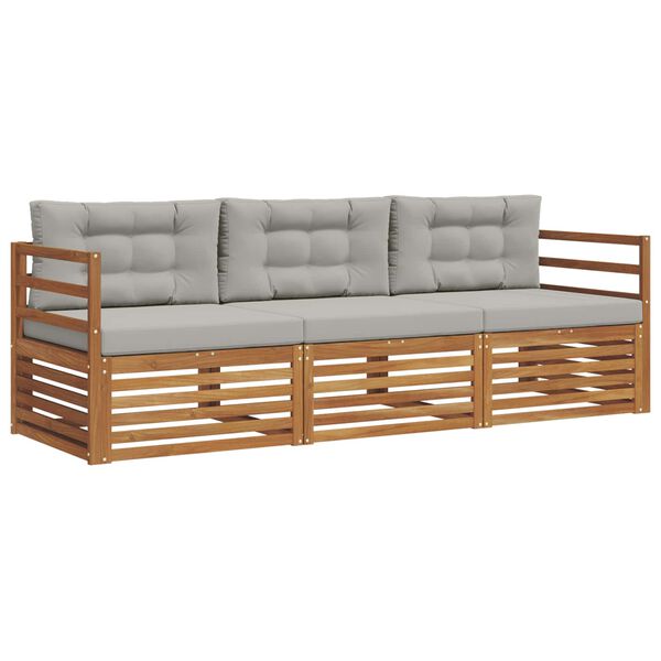 vidaXL Outdoor-Sofagarnitur mit Kissen 3 pcs Nat&uuml;rlich und Hellgrau