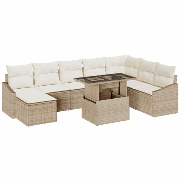 vidaXL Garten-Sofa-Set mit Kissen mit Speicher 9 pcs Beige und Creme