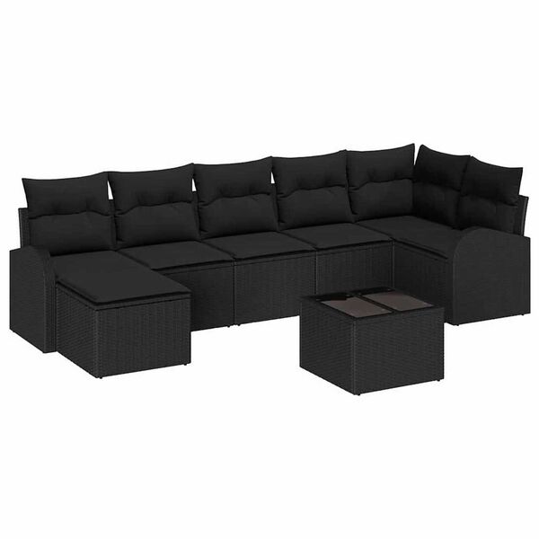 vidaXL Sofa Set mit Kissen mit Speicher 8 pcs Schwarz Poly-Rattan