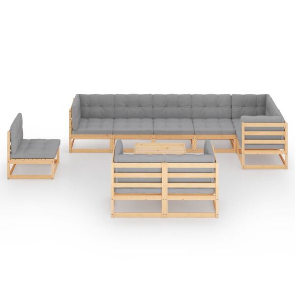 vidaXL 10-tlg. Garten-Lounge-Set mit Kissen Massivholz Kiefer