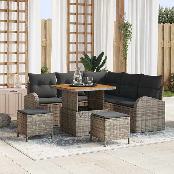 vidaXL Gartensofa-set mit Kissen 8 pcs Grau Poly-Rattan