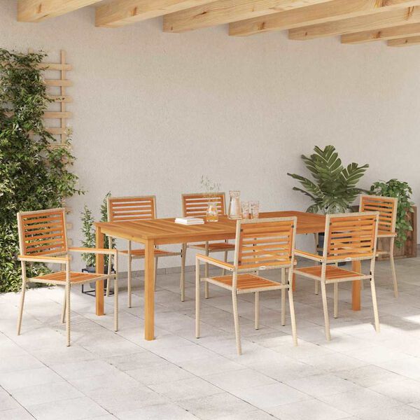 vidaXL Garten Essgruppe 7 pcs Beige Massivholz Akazie