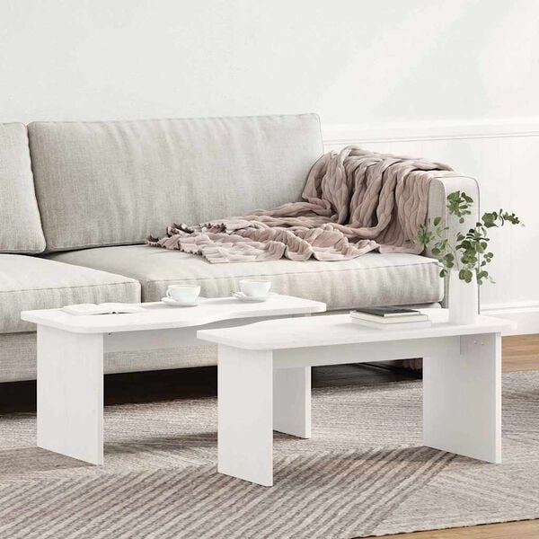 vidaXL Couchtisch 2 pcs Weiß Massivholz Kiefer
