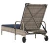 vidaXL Sonnenliege mit Rollen und Kissen Grau Poly Rattan