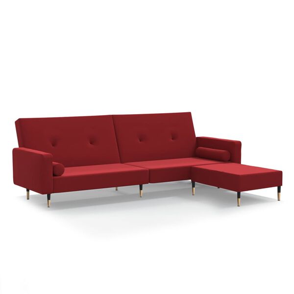 vidaXL Schlafsofa 2-Sitzer mit Hocker Weinrot Samt
