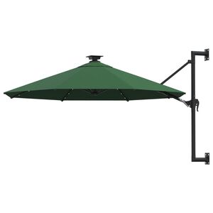 vidaXL Sonnenschirm zur Wandmontage mit LEDs 300 cm Gr&uuml;n