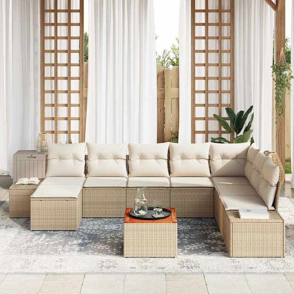 vidaXL Garten-Sofa-Set mit Kissen 9 pcs Beige Poly Rattan