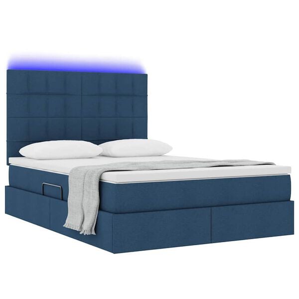 vidaXL Bett mit Stauraum und LED mit LED Blau 140 x 200 cm Polyester