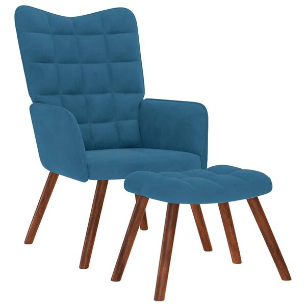 vidaXL Relaxsessel mit Hocker Blau Samt
