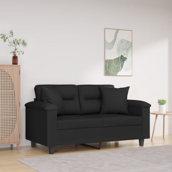 vidaXL 2-Sitzer-Sofa mit Kissen Schwarz 120 cm Mikrofasergewebe
