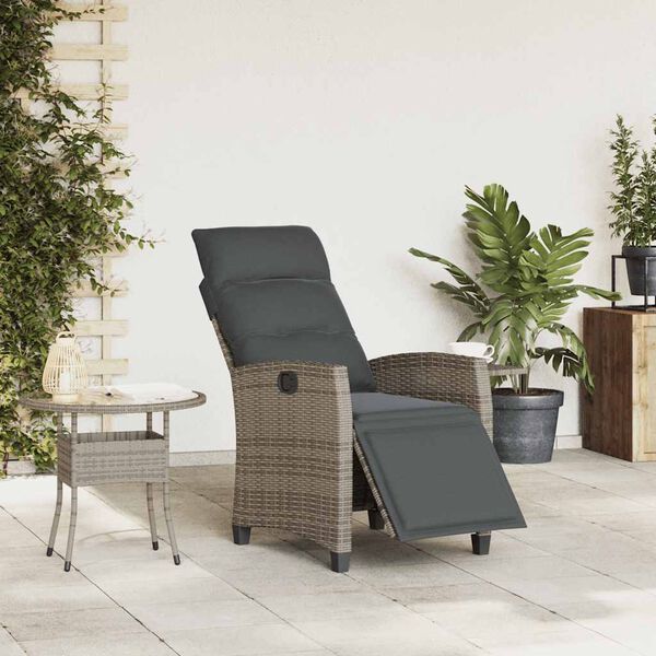 vidaXL Gartensessel mit Beistelltisch Verstellbar Grau Poly Rattan