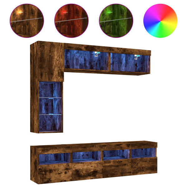 vidaXL 7-tlg. TV-Wohnwand mit LED-Leuchten R&auml;uchereiche