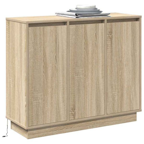 vidaXL LED-Sideboard Sonoma-Eiche 90 x 32 x 75 cm Holzwerkstoff