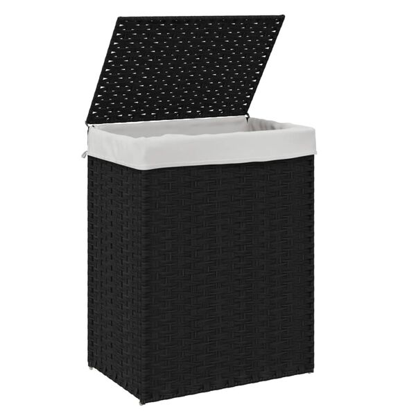 vidaXL Wäschekorb mit Deckel Schwarz 46x33x60 cm Poly Rattan