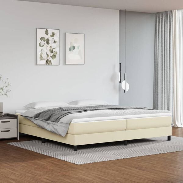 vidaXL Boxspringbett mit Matratze Creme 200x200 cm Kunstleder