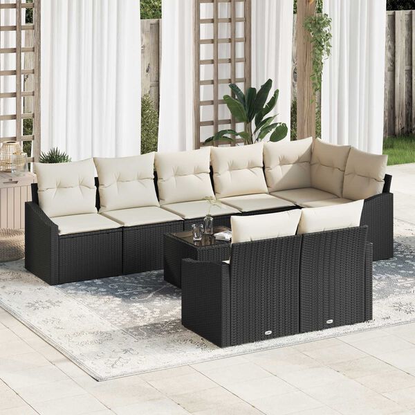 vidaXL Gartensofa-set mit Kissen 9 pcs Braun und Creme Poly-Rattan