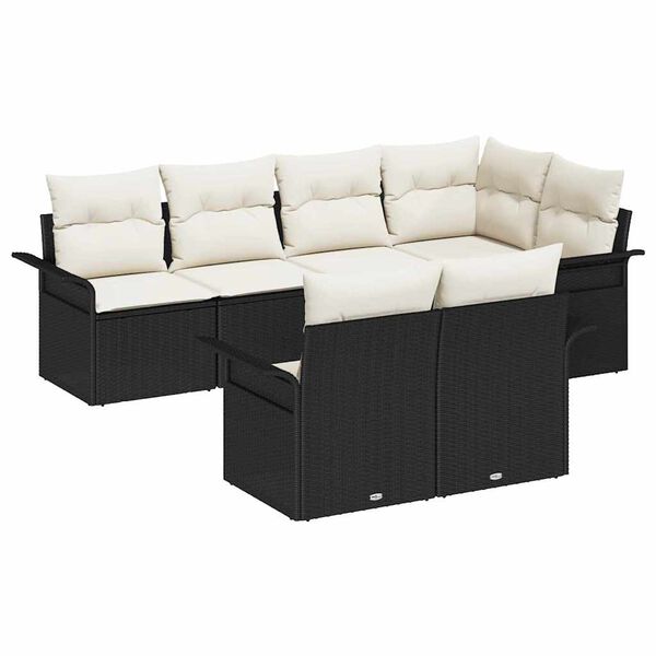 vidaXL Garten-Sofa-Set mit Kissen 7 pcs Schwarz Poly Rattan