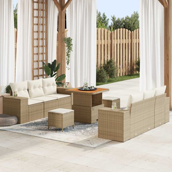 vidaXL Gartensofa-set mit Kissen 9 pcs Beige und Creme Poly Rattan