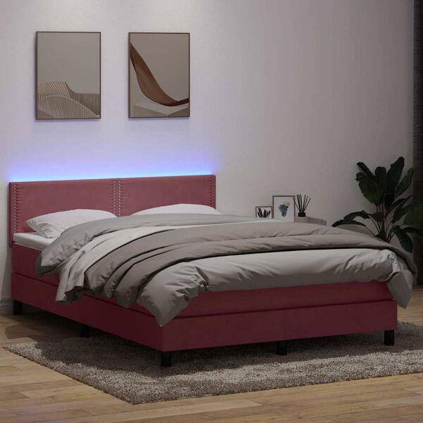 vidaXL Boxspringbett mit Matratze & LED Rosa 160x220 cm Samt