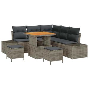 vidaXL Garten-Sofa-Set mit Kissen 8 pcs Grau Poly Rattan