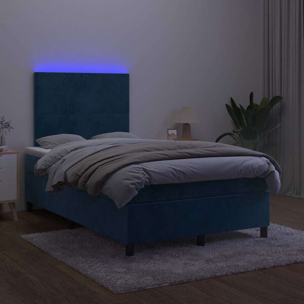 vidaXL Boxspringbett mit Matratze & LED Dunkelblau 120x190 cm Samt
