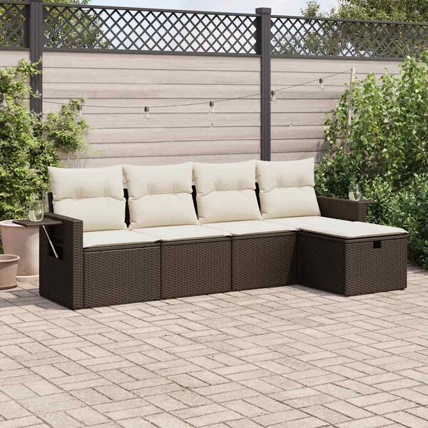 vidaXL 5-tlg. Garten-Sofagarnitur mit Kissen Braun Poly Rattan
