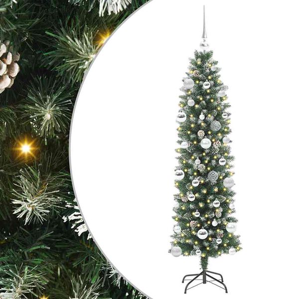 vidaXL K&uuml;nstlicher schlanker Weihnachtsbaum Gr&uuml;n und Wei&szlig; 150 cm