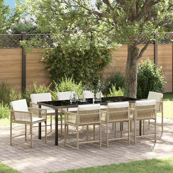 vidaXL Garten Essgruppe 9 pcs Beige Poly-Rattan
