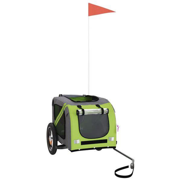 vidaXL Fahrradanh&auml;nger Hunde Gr&uuml;n und Grau Oxford-Gewebe und Eisen