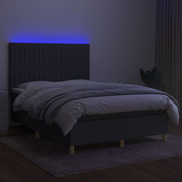 vidaXL Boxspringbett mit Matratze & LED Dunkelgrau 140x200 cm Stoff