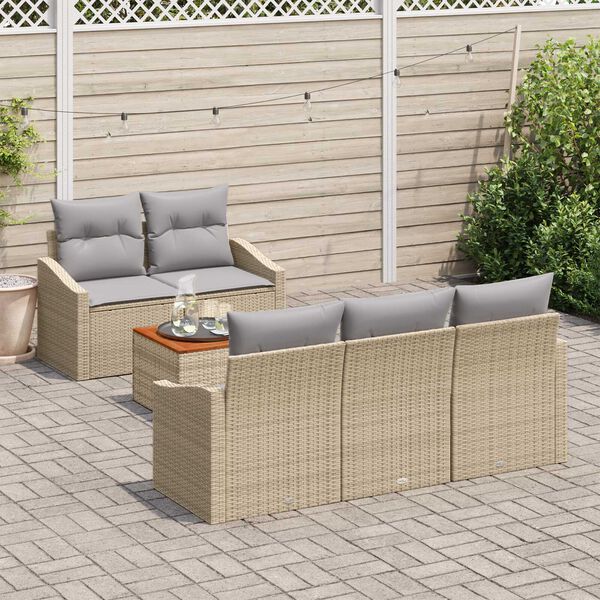 vidaXL Gartensofa-set mit Kissen 6 pcs Beige Poly-Rattan
