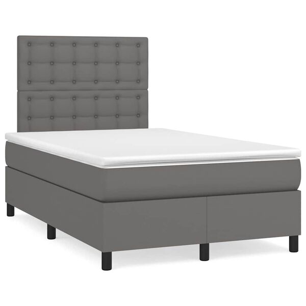 vidaXL Boxspringbett mit Matratze & LED Grau 120x190 cm Kunstleder