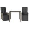 vidaXL 3-tlg. Garten-Bistro-Set mit Kissen Grau Poly Rattan