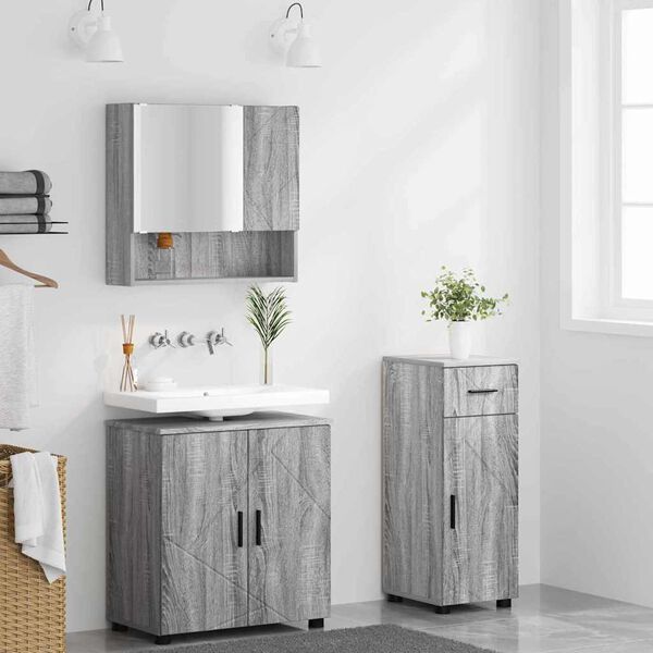 vidaXL Badezimmermöbel Set mit Tür 3 pcs Grau Sonoma Holzwerkstoff