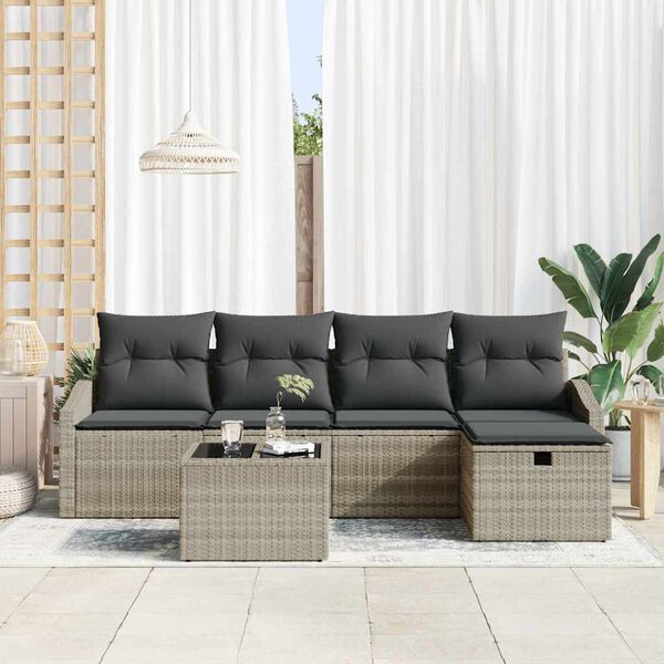 vidaXL Sofa Set mit Kissen mit Speicher Hellgrau Poly-Rattan